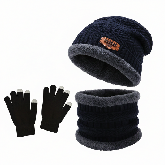 Winter Beanie, Scarf & Touchscreen Gloves Set – Warm Knit Skull Cap for Men & Women