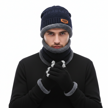 Winter Beanie, Scarf & Touchscreen Gloves Set – Warm Knit Skull Cap for Men & Women