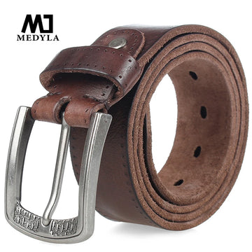 MEDYLA™ Genuine Cowhide Leather Belt for Men – Vintage Alloy Buckle Casual Strap