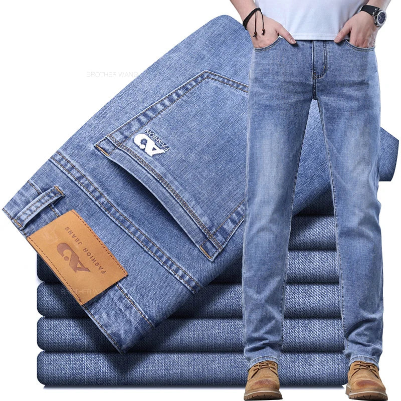 Men’s Slim Fit Stretch Jeans – Light Blue & Smoke Gray Casual Denim Pants