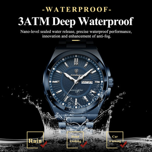 POEDAGAR Sport & Luxury Men’s Quartz Watch – Luminous Waterproof Stainless Steel Wristwatch