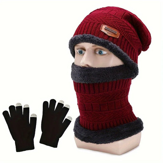 Conjunto de gorro, bufanda y guantes táctiles de invierno – Gorro de punto cálido para hombre y mujer