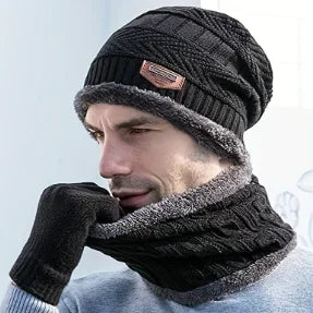 Winter Beanie, Scarf & Touchscreen Gloves Set – Warm Knit Skull Cap for Men & Women