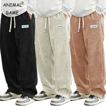 Men's casual corduroy trousers, loose fit, ideal for outdoor wear and streetwear style.